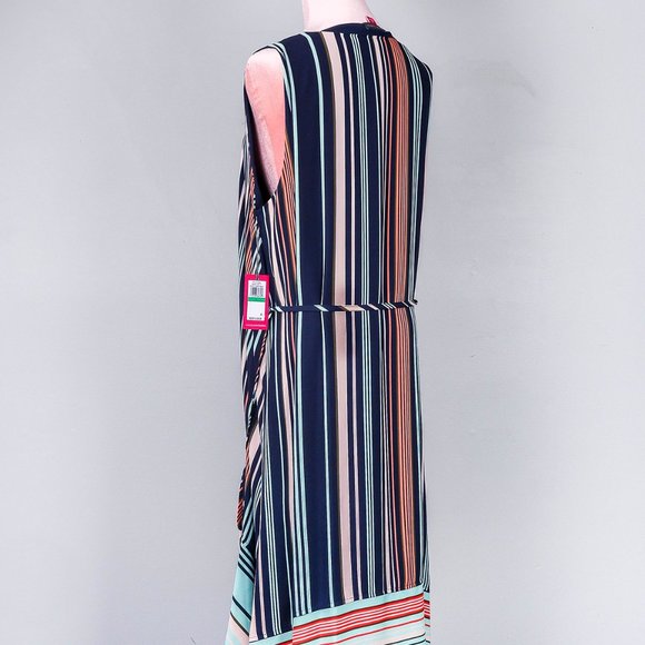 NWT Vince Camuto Mood Indigo Stripe  Sleeveless Handkerchief Dress - L - Picture 7 of 8
